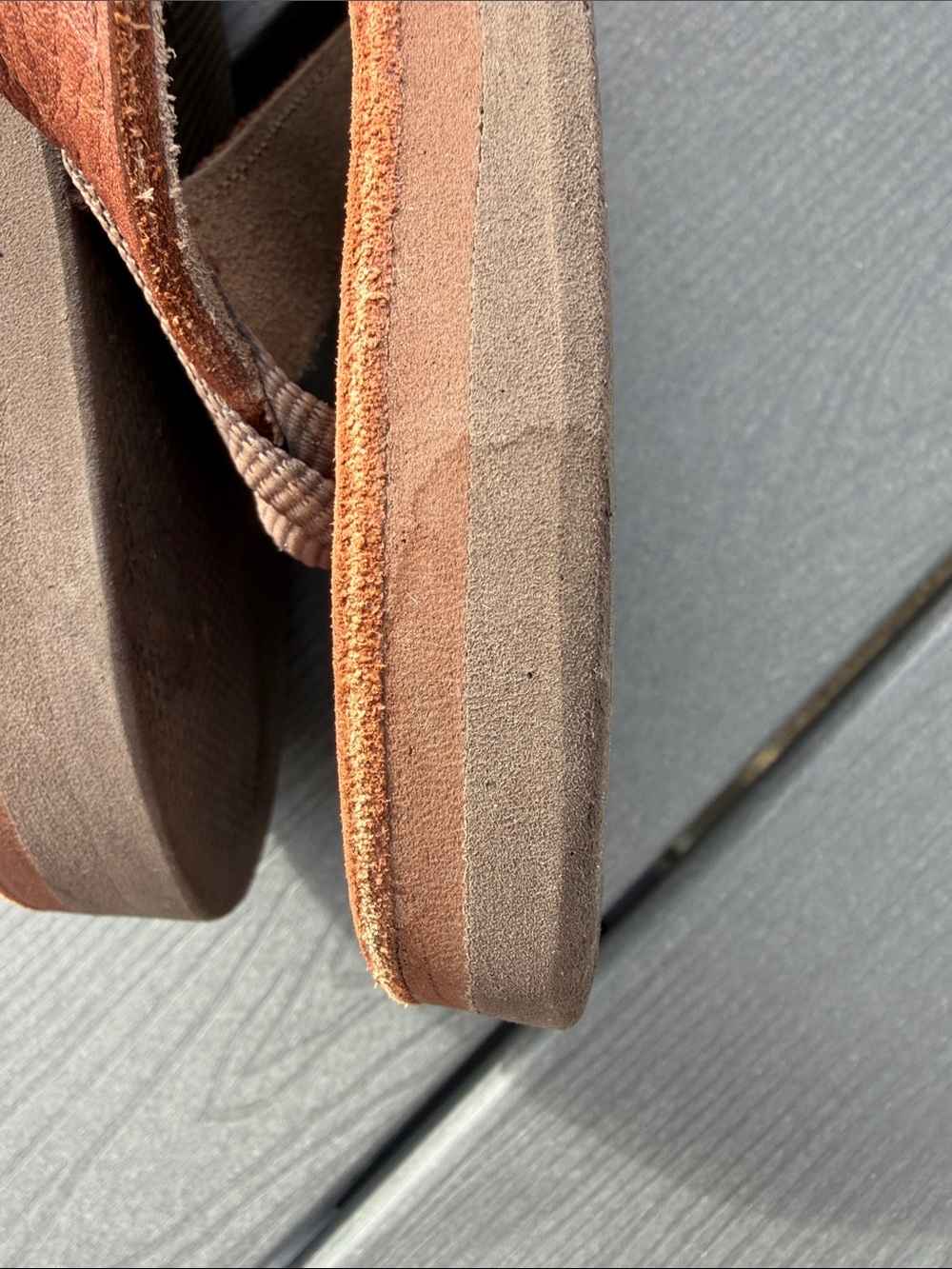 Men's Brown Leather Flip-Flop Sandals Vibram Soles - Picture 6 of 12
